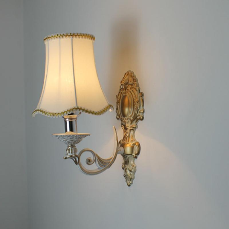European Fashion Retro Wrought Iron Wall Lamp Fabric Living Room Dining Room Bedroom Bedside Decorative Atmosphere Lighting