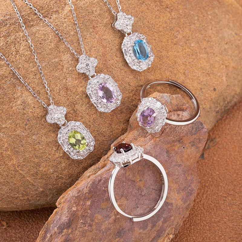 Natural Color Treasure Amethyst Citrine Ring Women'S S925 Sterling Silver Pendant Light Luxury High-End Jewelry