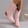 New Women's Embroidered Western Knee High Boots Cowboy Cowgirl Boots Chunky Heel Platform Boots Women Western Shoes