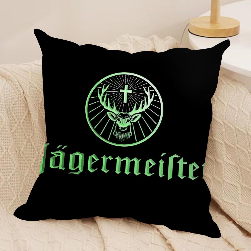 Drink J-Jaegermeister-r Logo Cushion Cover Silky Short Plush Sofa Pillow Cover Hidden Zipper Soft Dustproof Case for Home Decor