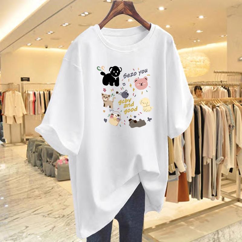

Japanese foreign style age-reducing cartoon pure cotton printed short-sleeved t-shirt women s summer new versatile loose casual tops and clothing S