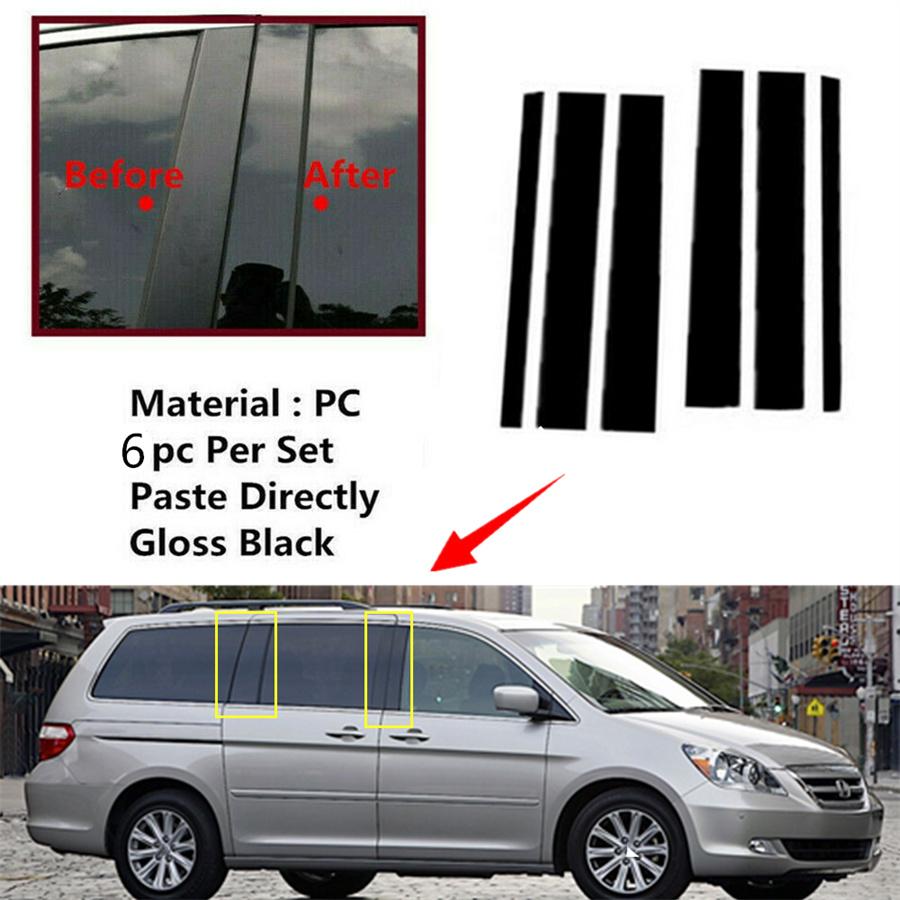 Door Trim Pillar Posts Gloss Piano Black Cover 6 Pcs For Honda Odyssey 2005-2010