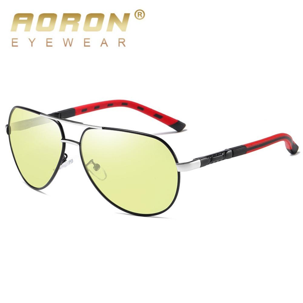 aoron Metal Polarized Color Changing Glasses Round Toad Glasses Driving Sunglasses Night Vision Glasses