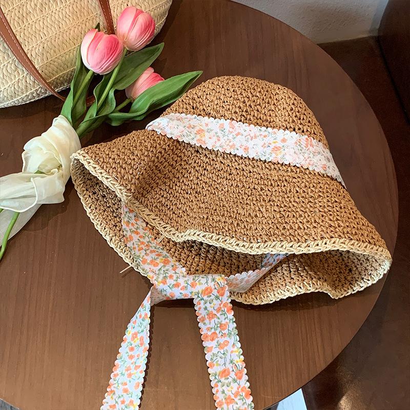 Lace Tie Bow Straw Sun Hat Hollow Packable Wide Brim Summer Beach Sun Protection Breathable Sun Hats Travel for Women