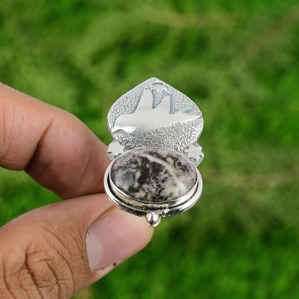Natural Coconut Jasper Gemstone Multi Stone Brown Adjustable Ring 925 Silver