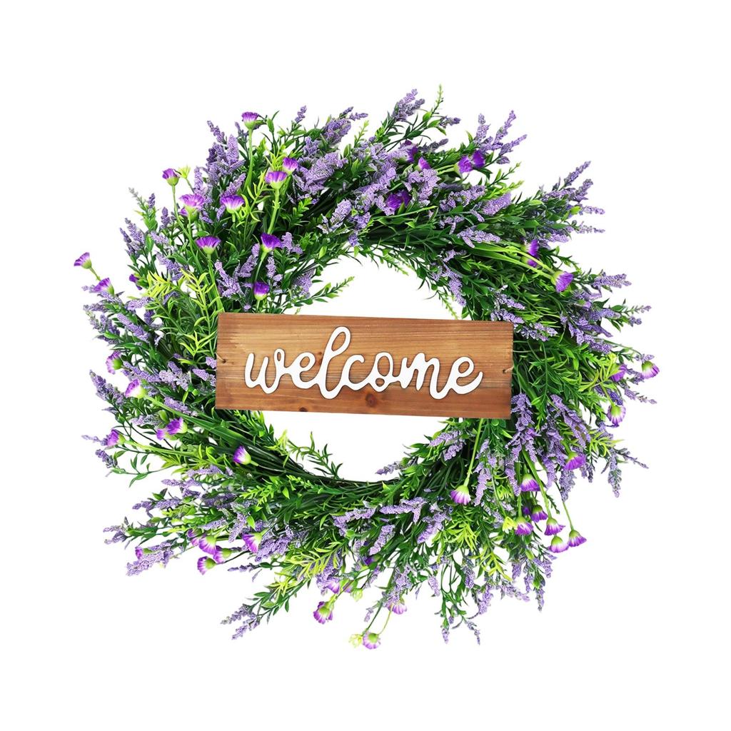 Summer Sign Lavender Wreath Green Leaves Garland Door Decorative Artificial 50cm Letter Sign Door Decor for Porch Stairs Home