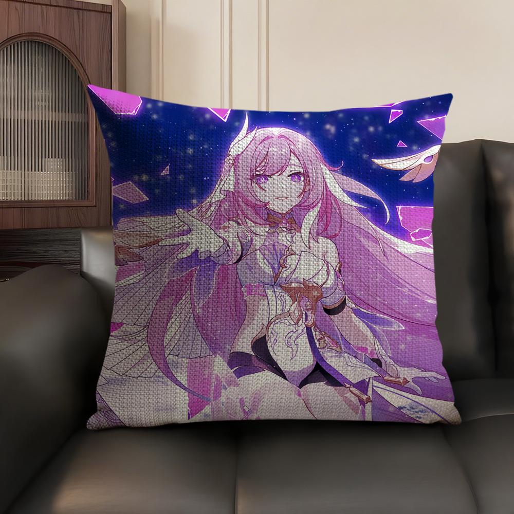 Anime Game Honkai Impact Cushion Cover Natural Linen Organic Fabric DoubleSided Printing Sofa Home Decor Gift Pillow Case