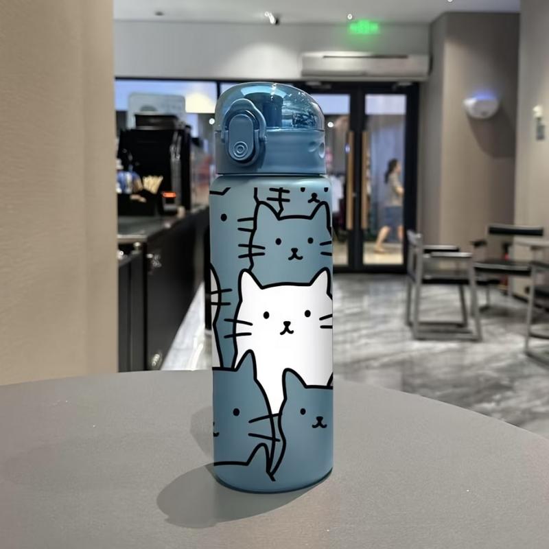 New Cartoon Kitten 3D UV Printed Portable Tumbler Sports Water Bottle High Value Frosted Plastic Cup Outdoor Fitnes Water Bottle
