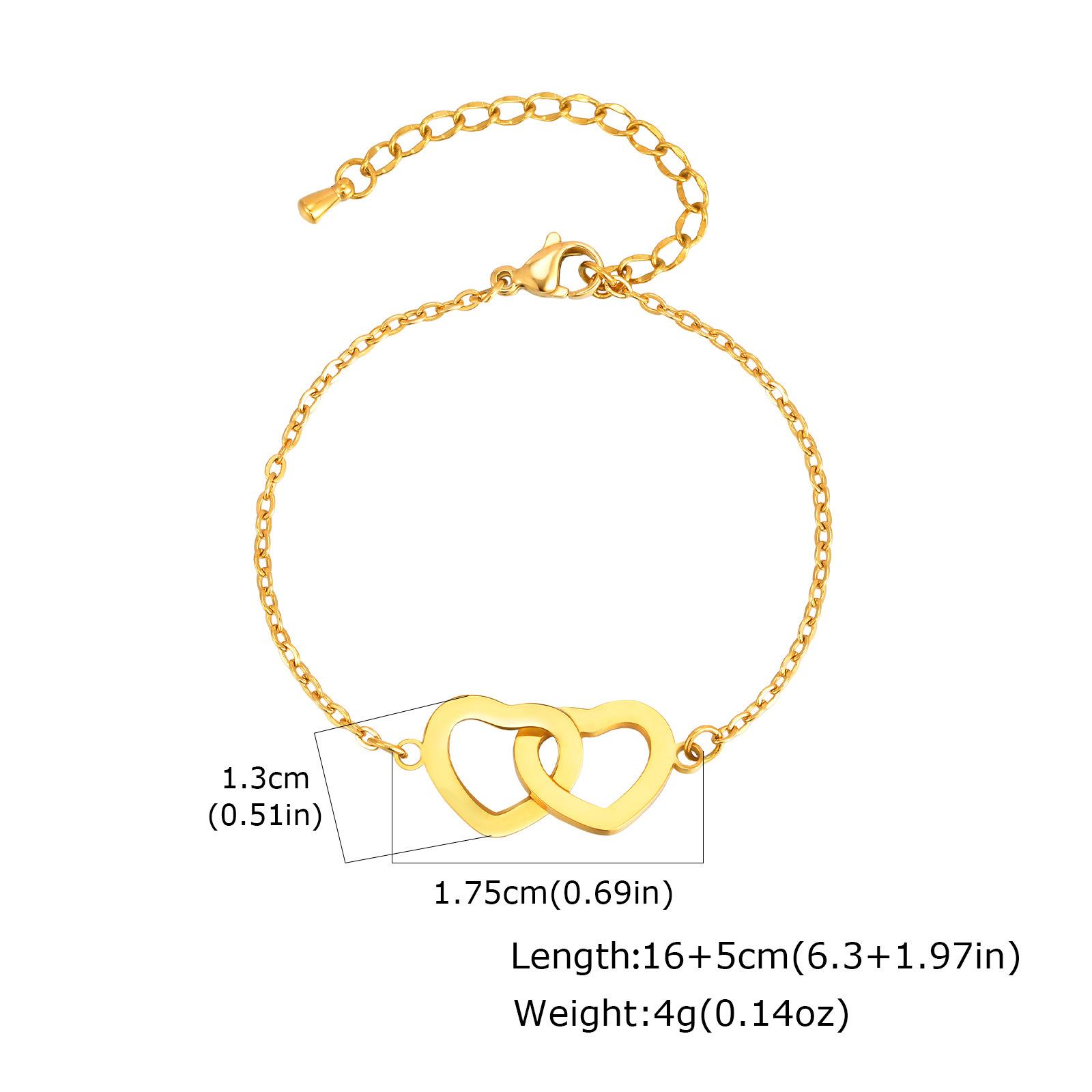 Wind Stainless Steel Plated 18K Gold Flat Cross Chain Double Heart Interlocking Bracelet Women S Jewelry Br-2199 золотой