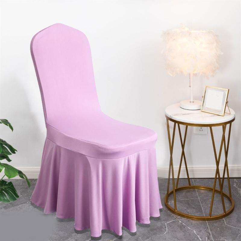 Elastic Dining Chair Cover Sun Skirt Smooth Milk Silk Fabric Breathable Seat Protectors For Wedding Decoration Hotel