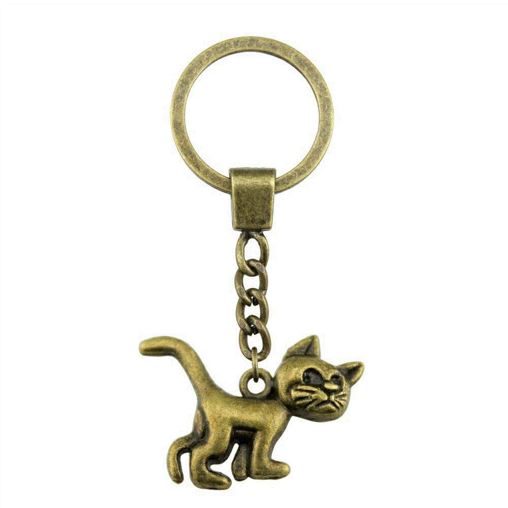 Cat Dog Rabbit Cute Pets Trio Antique Bronze Metal Keychain Best Seller Gift for Animal Lovers