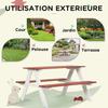 Children's picnic table with solid wood benches, children's table for the garden, 89 x 79 x 50 cm, brown and white
