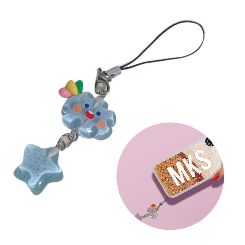 Cute Star Pendant Phone Chain Y2K Style Dainty Cloud Star Bead Phone Lanyard Keychain for Girls Women Backpack Ornament