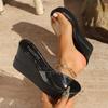 Thick bottom round head transparent one-word wind summer new large size women's wedge slippers