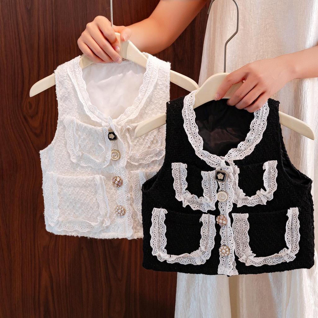 2025 Autumn/Winter Korean Style Elegant Button-Up Vest for Girls and Toddlers