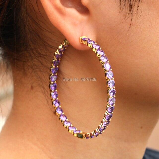 60Mm Punk Hoop Earrings Gold Color Plated Brown For Women Rhinestone Circle Hip Hop Big Hoop Earrings Set Stylish Trendy Style JewelryPunk Jewelry