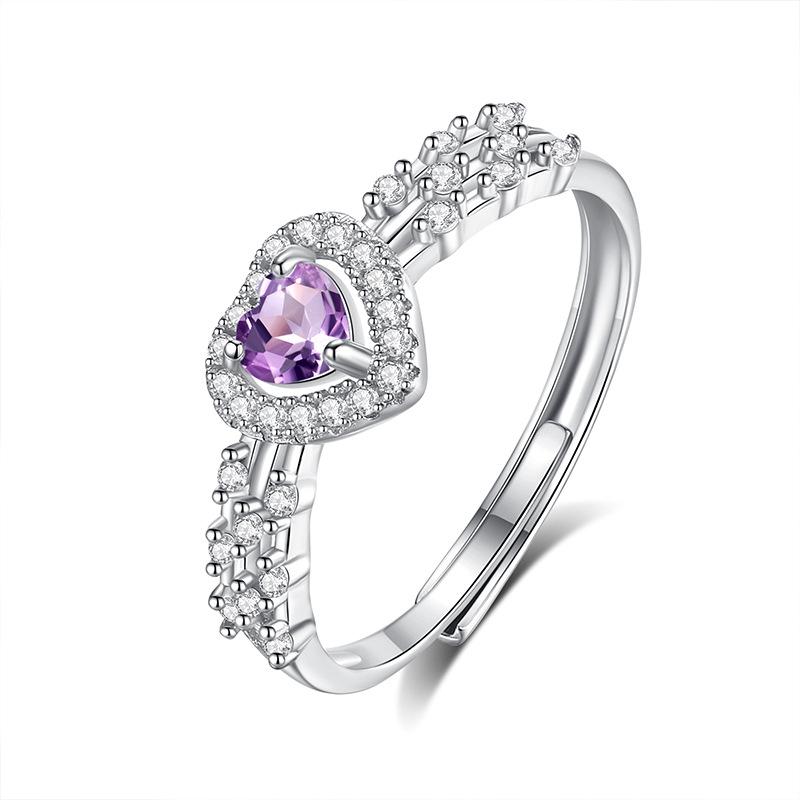 Caibao natural spar open ring women s S925 sterling silver niche design love ring adjustable temperament jewelry