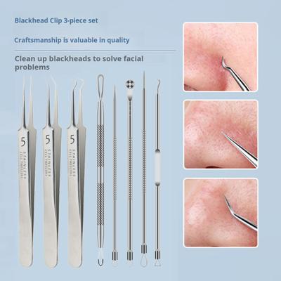 Kit removedor de cravos, conjunto de pinças de agulhas para acne de aço inoxidável para limpeza facial, ferramentas com cabo antiderrapante, ferramentas fáceis de transportar para estourar espinhas