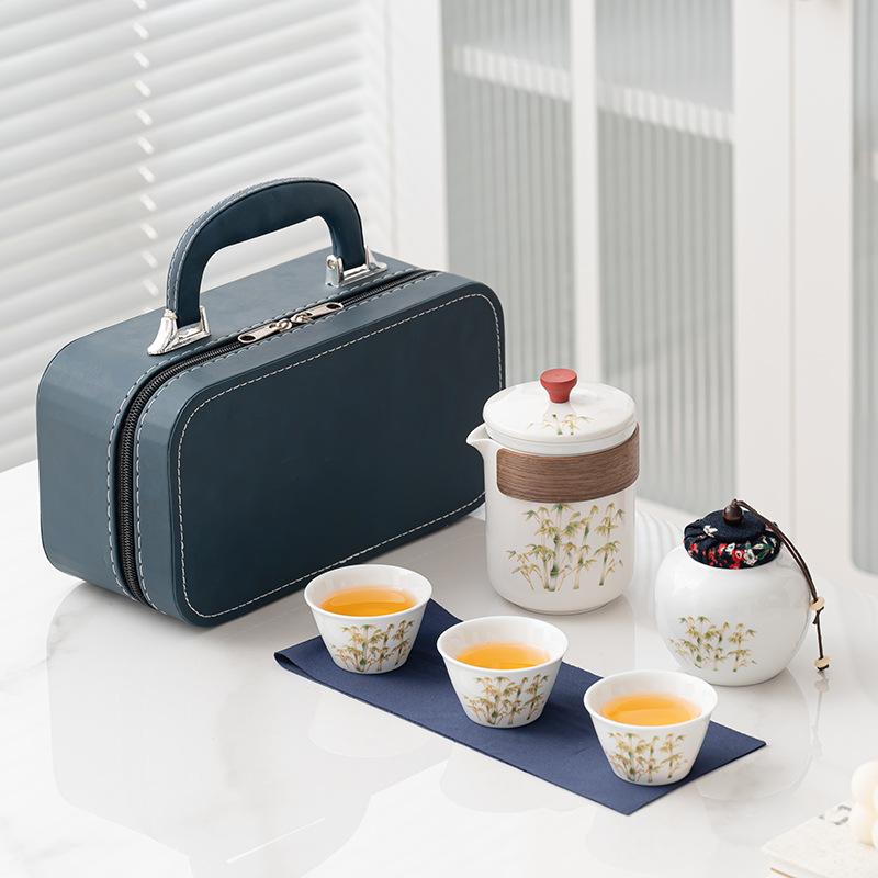 

Premium Dehua white porcelain Guochao ink set outdoor camping business trip tea set business group buying printed logo