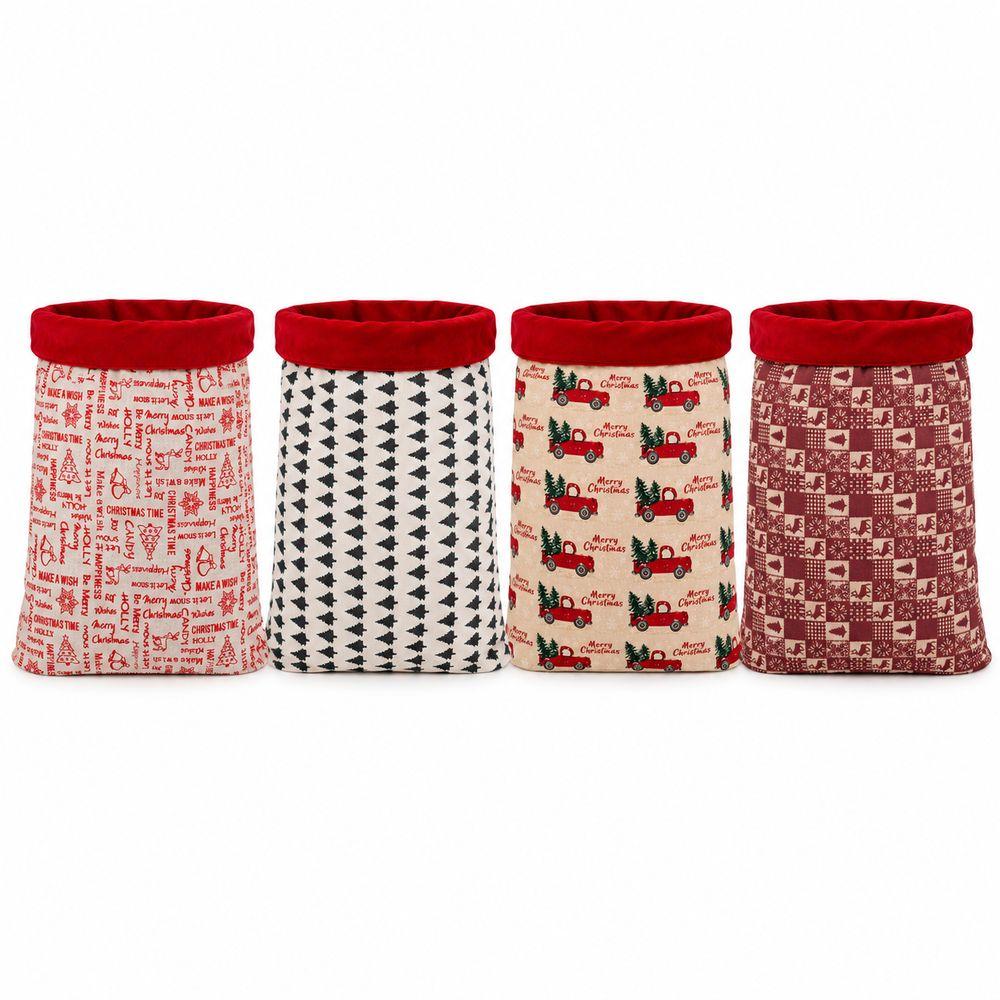 Red Velvet Cuff Christmas Gift Bag Linen Fabric Xmas Gift Bag High Quality Santa Sack Christmas