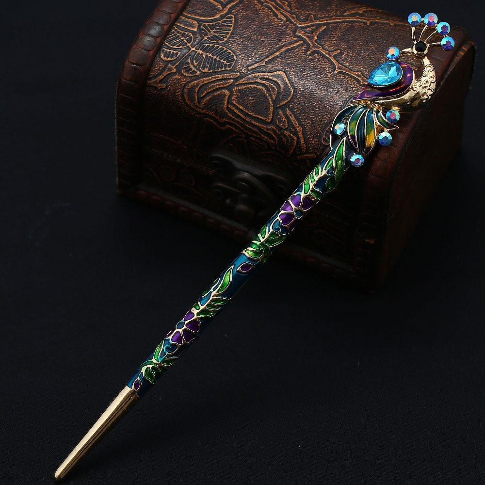 Chinese Crystal Peacock Hairpin Retro Women's Enamel Cloisonn Is Handmade Jewelry Travel Photography Styling Tools Accessories