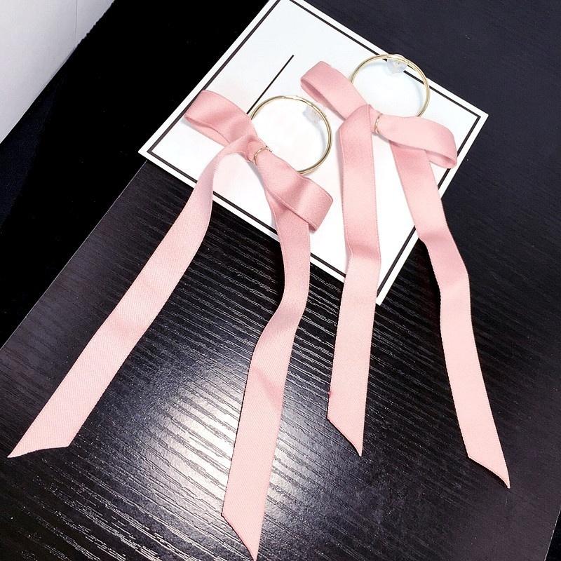 Sweet  Ribbon Bow long metal ring earrings earrings simple temperament female personality