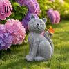 Handmade Stone Texture Decor Solar Cat Garden Statue, Cute Sculpture with Butterfly Light, Weather Resistant Yard Art Waterproof Resin Animal