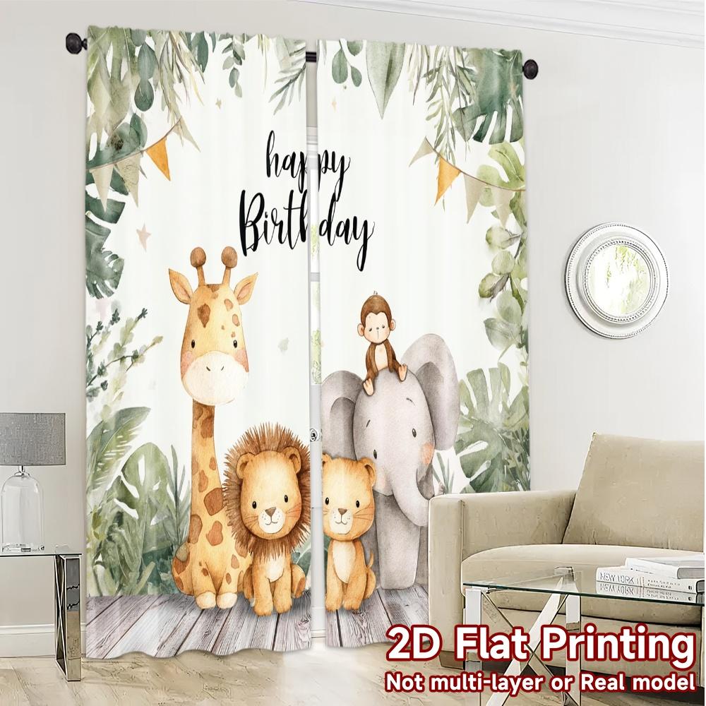 2 szt. zasłon 2D FLAT PRINTING (Bez Roda) Safari Urodziny Współczesne Nowoczesne Zasłony Tkanina Zasłony Wszechstronne Wszystko Użyj dla