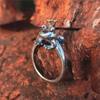Adjustable Open Ring Men Women Sterling Crown Frog Design Vintage Artisan Jewelry