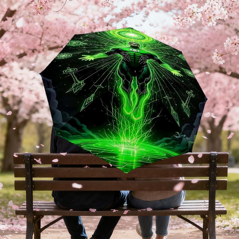1pc Green Lantern Automatic Open/Close Umbrella Compact Folding Umbrella with 8-Rib Shaft lightweight esign, for Women/Men1130A