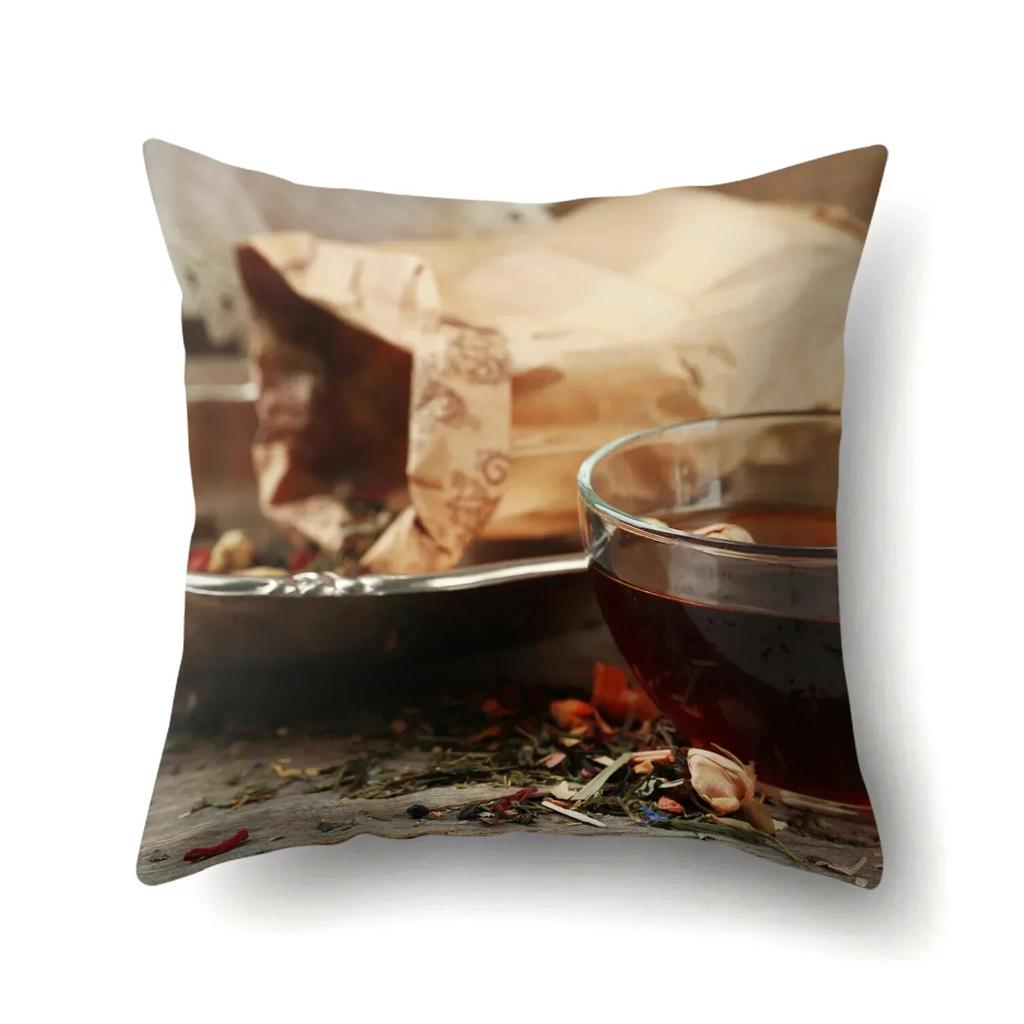 Black Tea Cup Pillowcase Office  Waist  Sofa