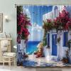 Mediterranean Seaside Cottage Shower Curtain, Waterproof And Mildew-Resistant For Vibrant And Scenic Bathroom Decor