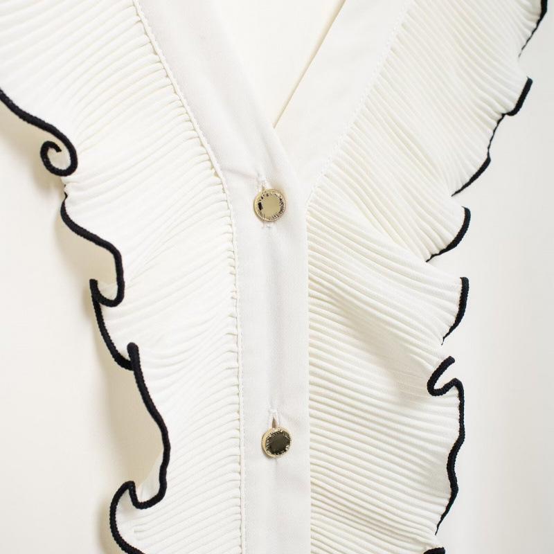 Autumn New Arrival: Women's Long Sleeve V-Neck Shirt with Pleated Layered Decor