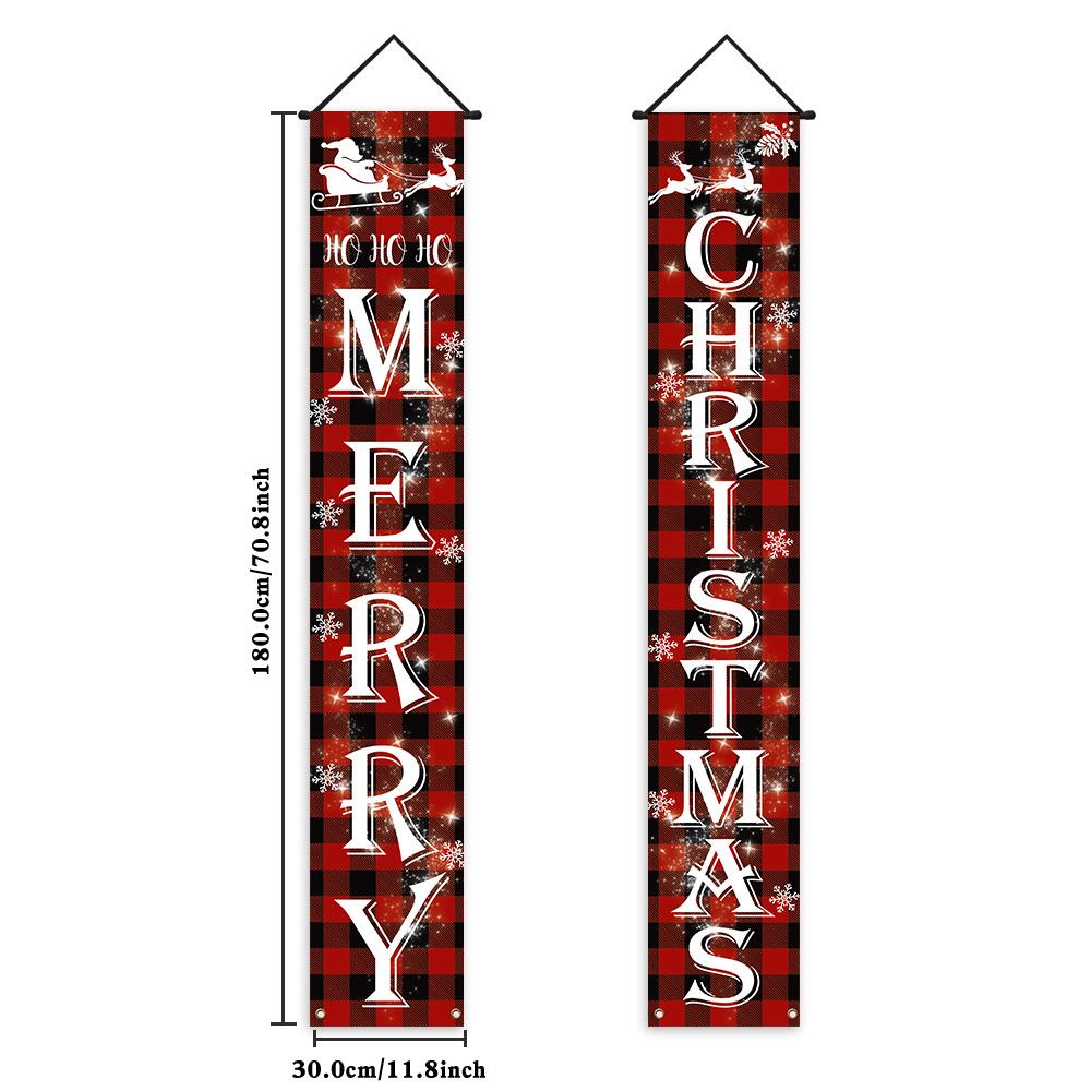 

Набор баннеров для крыльца с Рождеством - красные клетчатые, устойчивые к погодным условиям, для украшения интерьера на открытом воздухе, подходят для входных дверей - Товары для праздничных вечеринок 11.8*70.8in