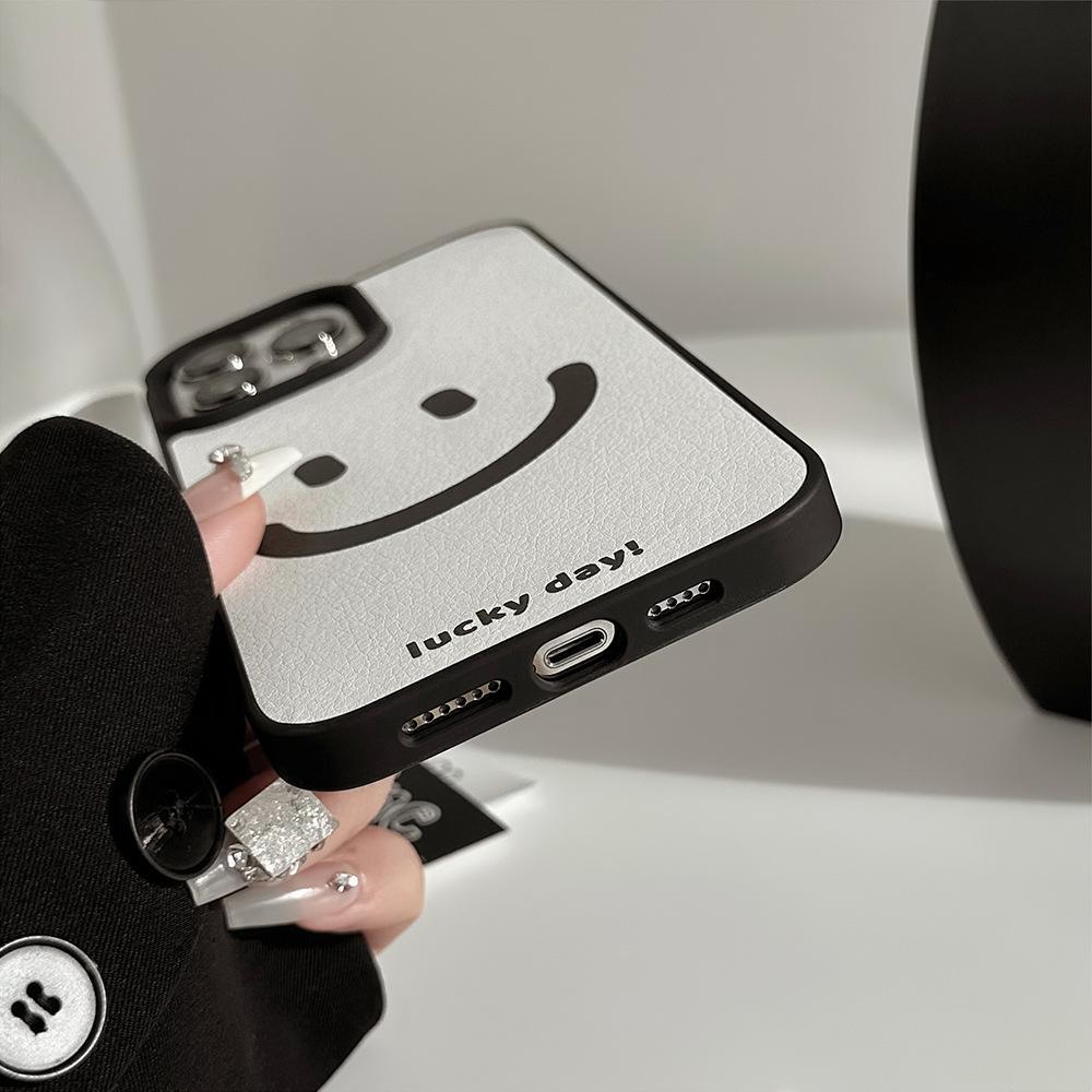 LUCKY Lachendes Gesicht Lederstruktur Handyhülle Für iPhone11/12/13/14/15/16/17 Pro Max AIR PLUS Handy-Rückseitenabdeckungen