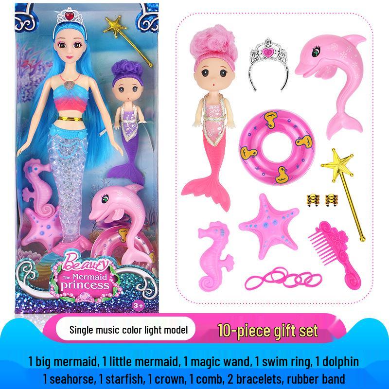 Set Păpușă Prințesă Sirenă Joc de Rol cu Lumini și Muzică – Cadou Perfect de Ziua de Naștere pentru Fete