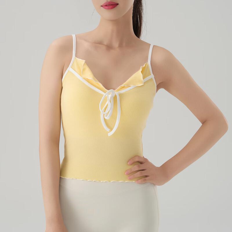 Women s Ruffle Trim Color Block Sports Bra Tank Top S