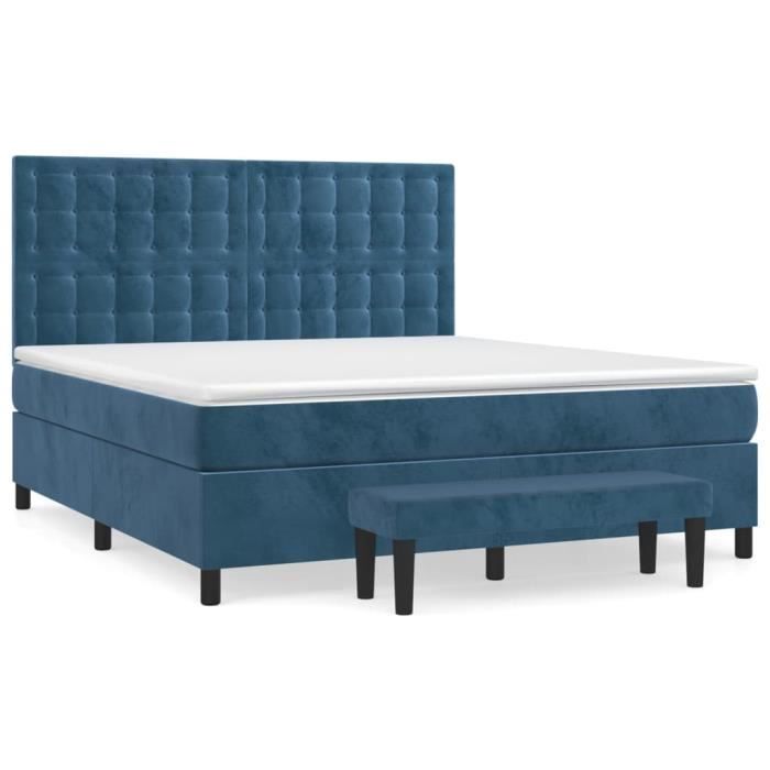 3138101 vidaXL Lit à sommier tapissier et matelas Bleu foncé 180x200cm Velours