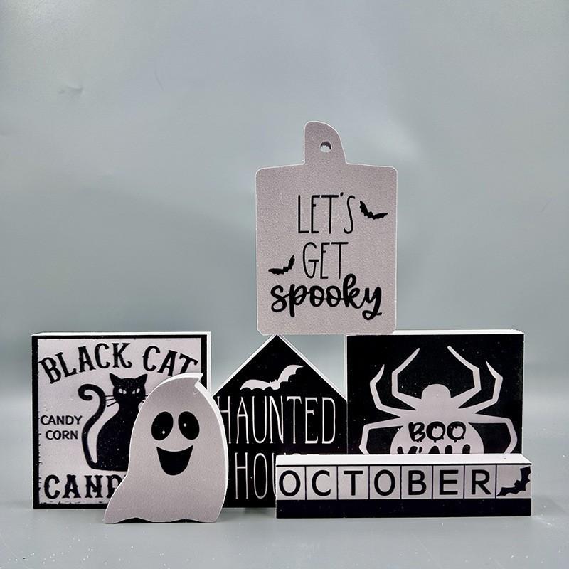 Halloween Tiered Tray Decor - Cute Ghost Signs, Black & Orange Home Decor, Creative Holiday Shelf Display