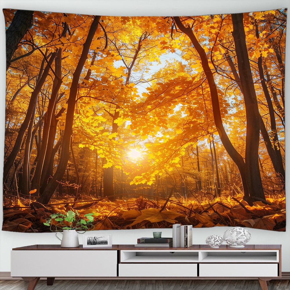 Autumn Forest Scenery Tapestry Wall Hanging Decor Red Leaves Maple River Fall Nature Landscape Tapestry Indoor Home Decorations