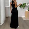 Women Cami Top Dress Two Piece Set Summer Solid Color Wide Strap Long Dress Camisole Casual Ankle Length Sleeveless Midi Dress