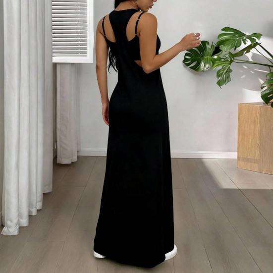 Women Cami Top Dress Two Piece Set Summer Solid Color Wide Strap Long Dress Camisole Casual Ankle Length Sleeveless Midi Dress
