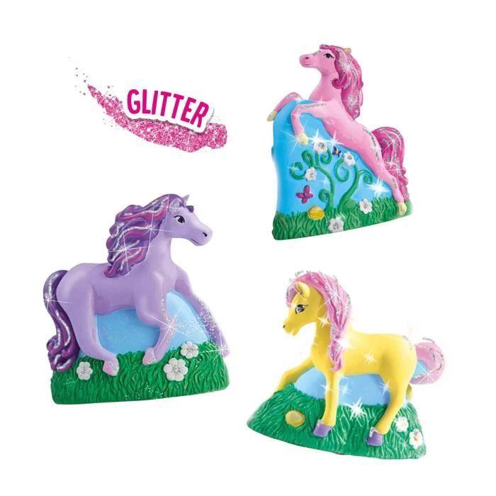 Moulage et peinture - SES CREATIVE - Hobby Pink - 3 chevaux - 3 figurines a créer avec plâtre - Peinture et paillettes - Age : 5+