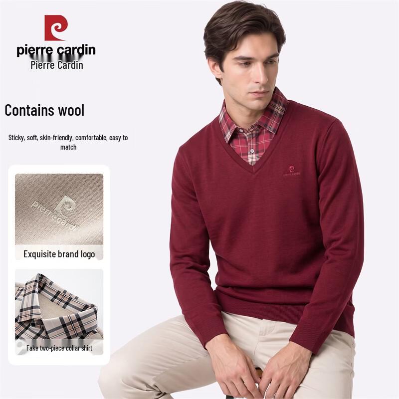 Pierre Cardin Men's Faux Two-Piece Fleece-Lined Wool-Blend Sweater