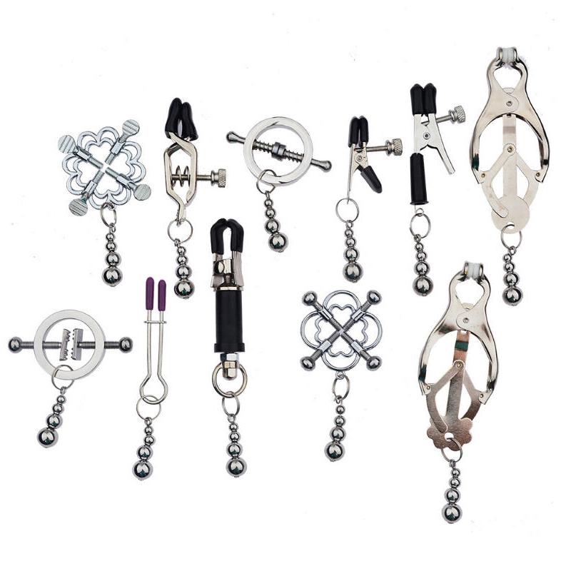 2 Pcs Adjustable Metal Breast Spring Clamps for Couples Bondage Adult Game Nipple Stimulator Role-Playing Restraint Accessories