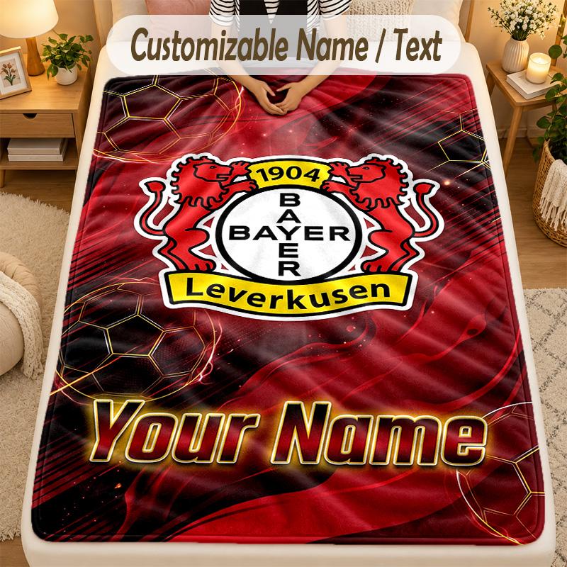 Flannel BlanketBayer Leverkusen Football Custom Name Text Personalized Soft Warm Throw Blanket Home Decor Gift