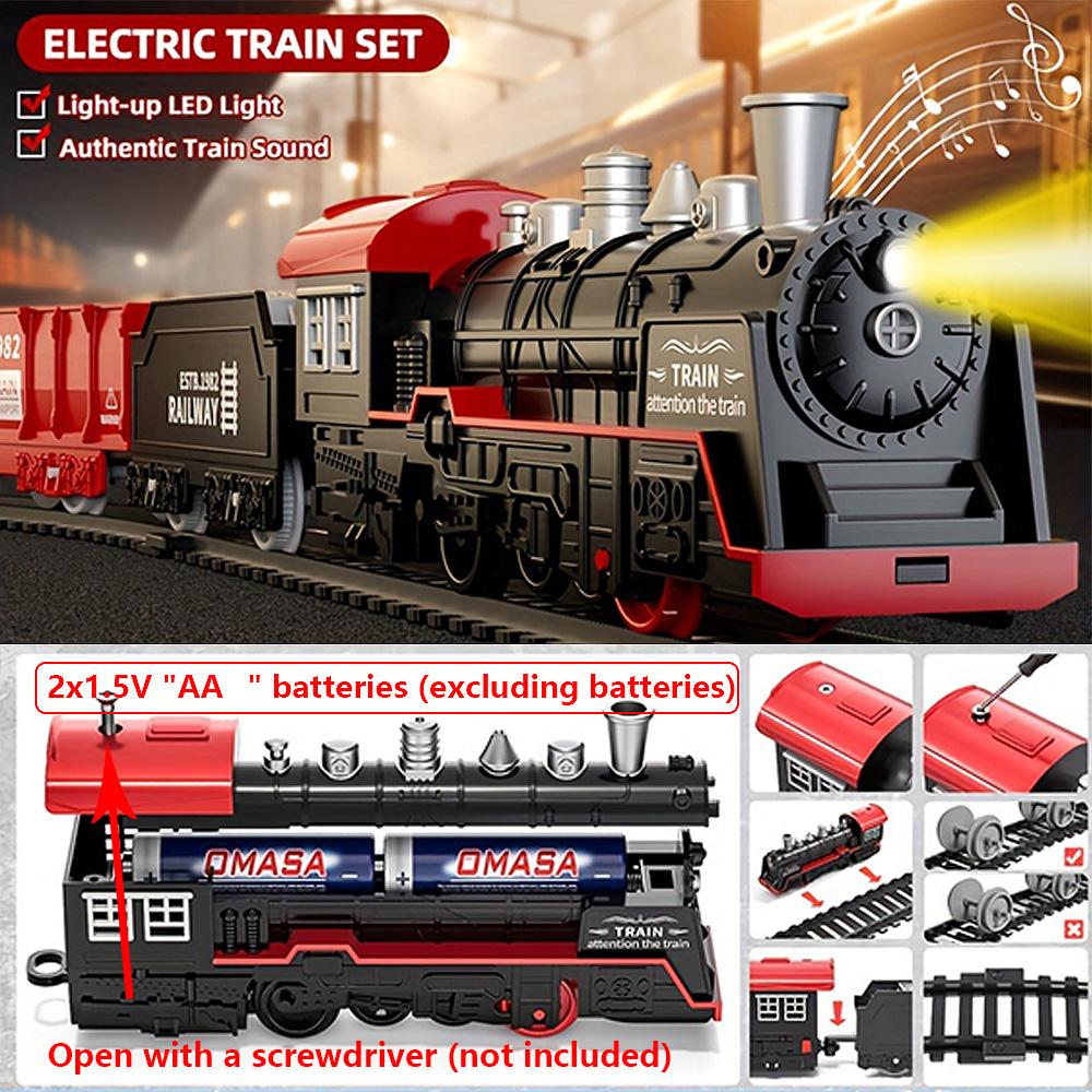 1Set Electric Train Track Set with Sound Retro Simulation Rail Car Model Children Railway Toys Kids Christmas Gift