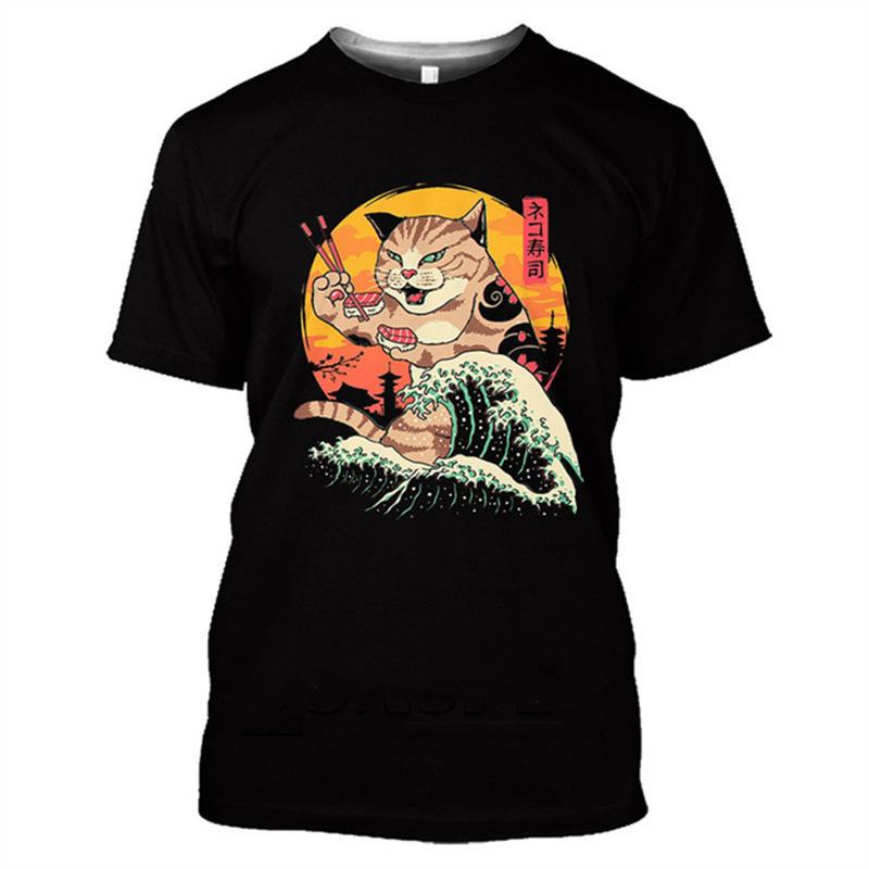Summer T-shirt Men Cool Street Fashion Casual Men's Cat Print 3D Print T-shirt Street Casual Top