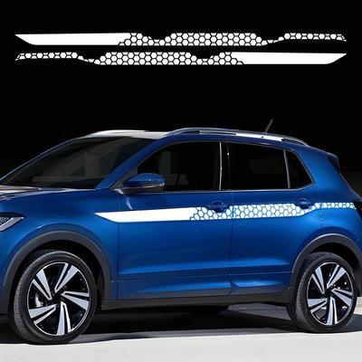 Car Waist Line Decor Sticker For Volkswagen-VW T-cross R Line Racing Sport Stripes Honeycomb Graphic DIY Vinyl Decal Accessories
