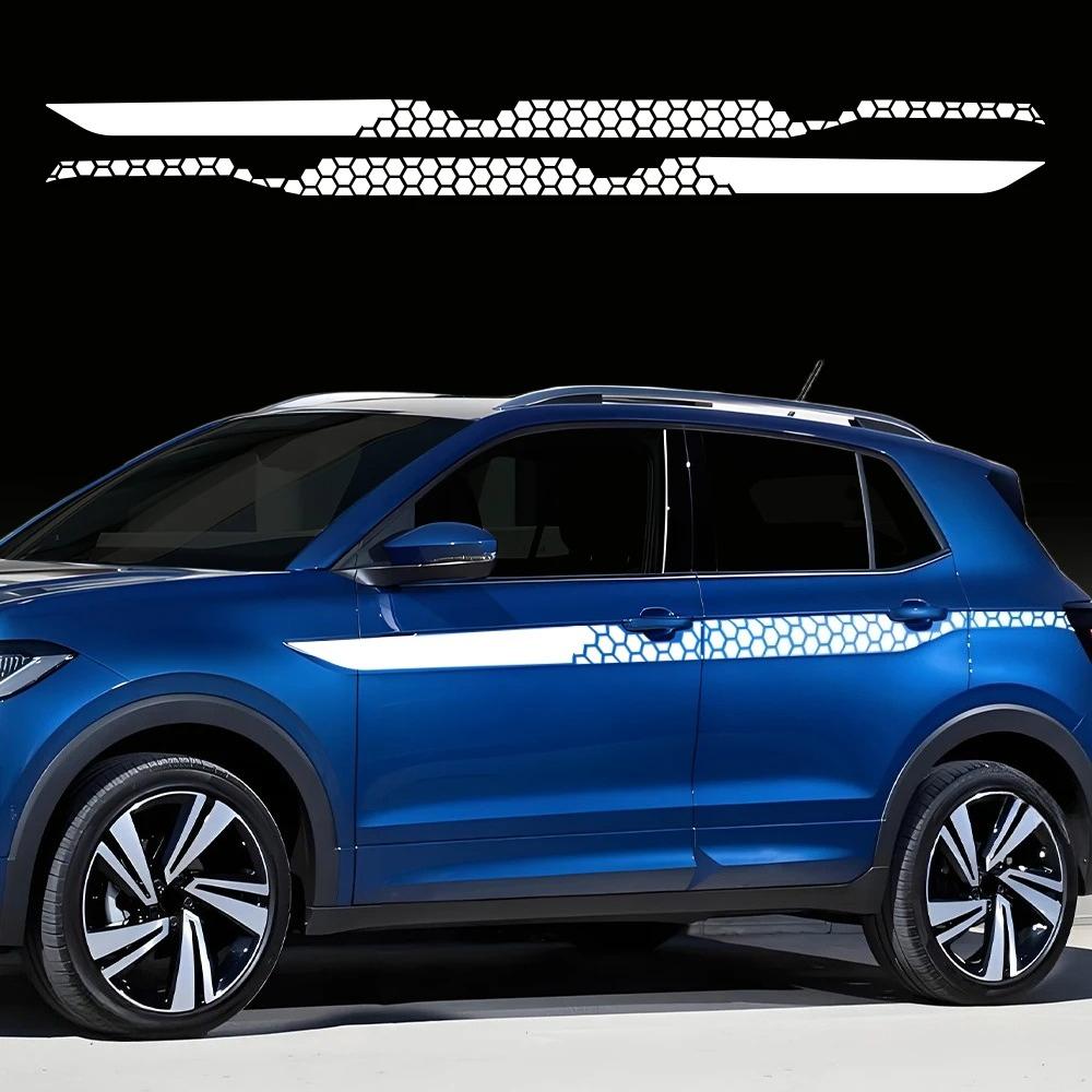 Car Waist Line Decor Sticker For Volkswagen-VW T-cross R line Racing Sport Stripes Honeycomb Graphic DIY Vinyl Decal Accessories